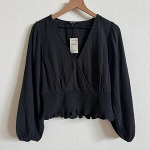 Madewell Gray Lightspun Julianne Smocked Waist Top Women's Large NWT